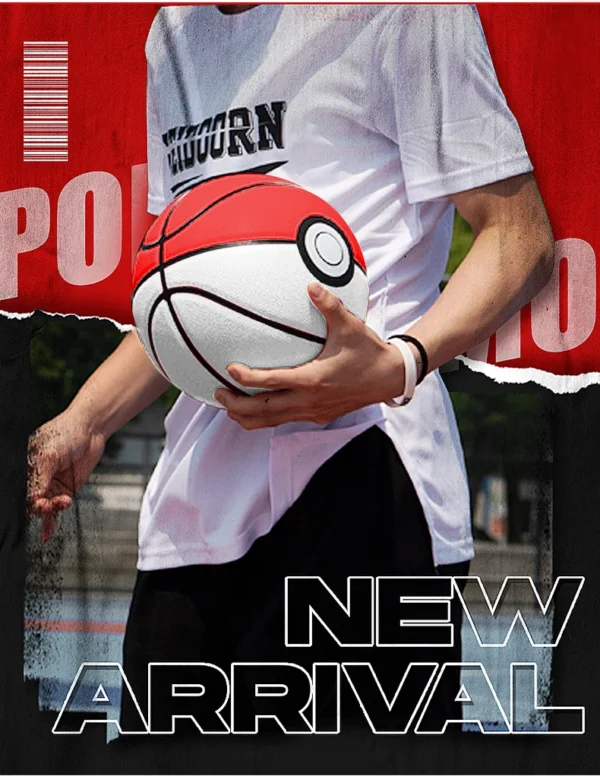 Balón de Baloncesto Pokebola Clásica Blanco y Rojo Talla 7 | 4 Capas, Uso Interior y Exterior