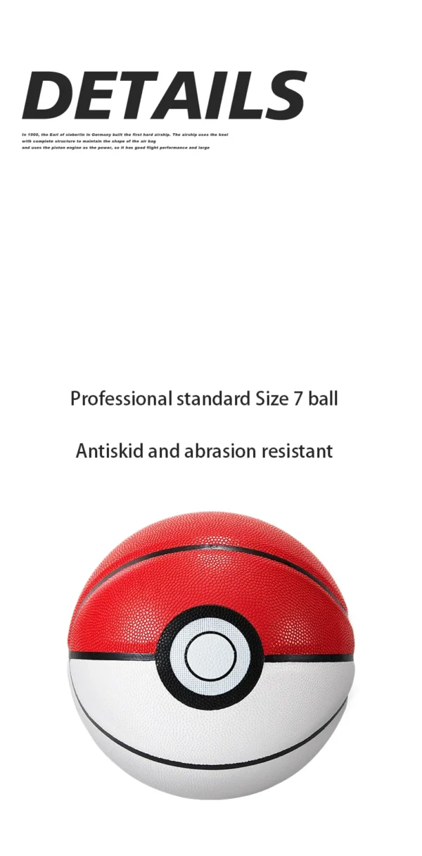 Balón de Baloncesto Pokebola Clásica Blanco y Rojo Talla 7 | 4 Capas, Uso Interior y Exterior