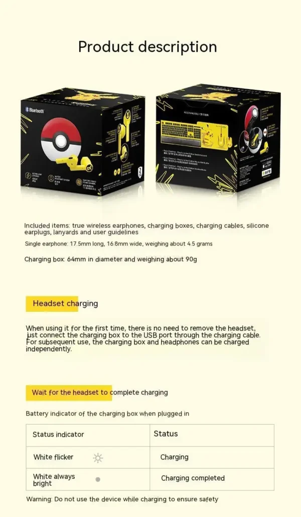 Audífonos Bluetooth Pokémon Pikachu – Edición Especial con Cancelación de Ruido y Micrófono