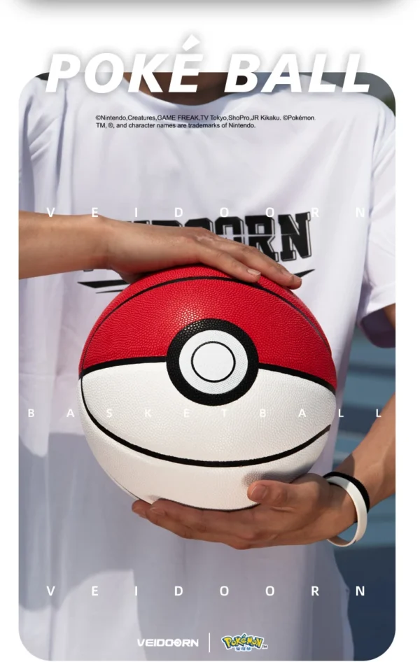 Balón de Baloncesto Pokebola Clásica Blanco y Rojo Talla 7 | 4 Capas, Uso Interior y Exterior