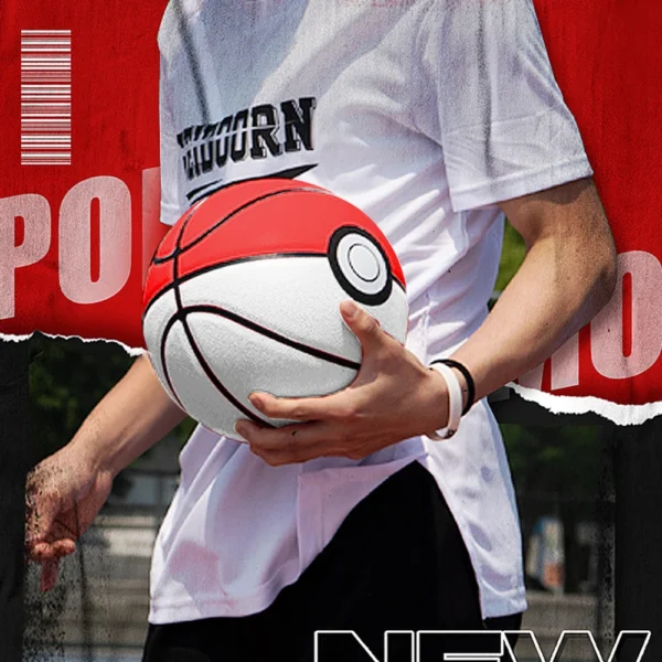 Balón de Baloncesto Pokebola Clásica Blanco y Rojo Talla 7 | 4 Capas, Uso Interior y Exterior