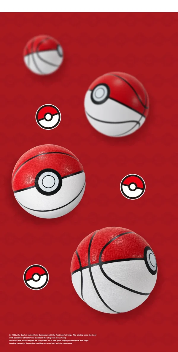 Balón de Baloncesto Pokebola Clásica Blanco y Rojo Talla 7 | 4 Capas, Uso Interior y Exterior