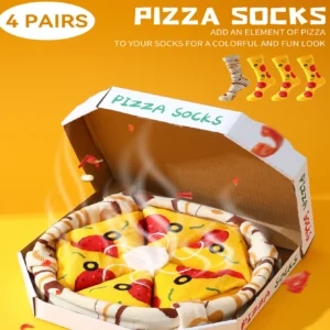 Pack de 4 Calcetas Unisex con Diseño de Pizza 🍕 | Divertidas y Coloridas para Otoño e Invierno