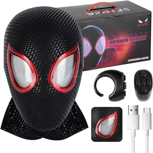 Máscara Electrónica 1:1 Spider-Man “Miles Morales” – Ojos Móviles + Anillo de Control