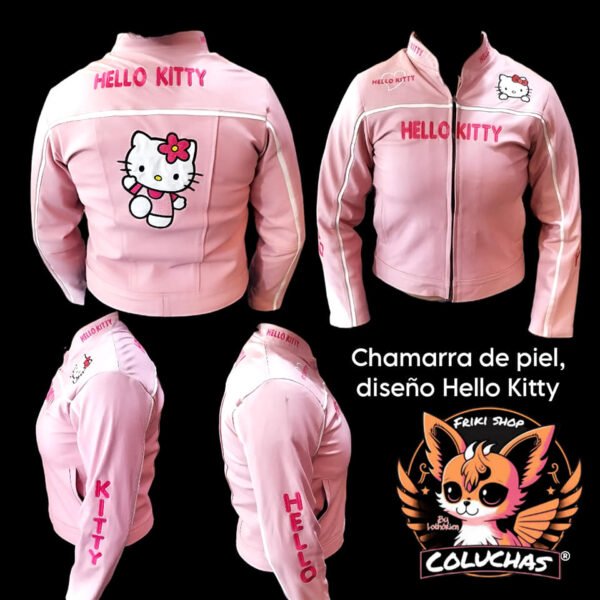 Chamarra de Piel Genuina Hello Kitty - Hecha en León, Gto. (Talla 16 Juvenil)