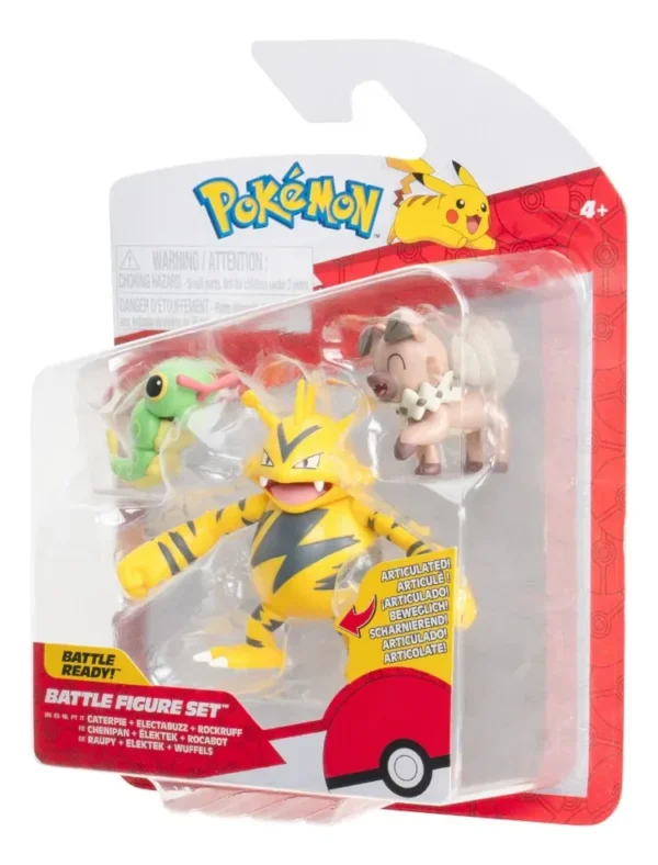 Set de 3 figuras de batalla:Caterpie ,electabuzz Y Rockruff