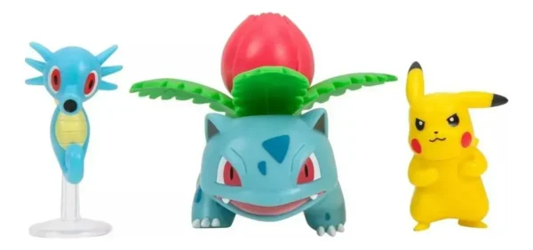 Set de 3 figuras de batalla: Jangmo-o, Ivysaur y pikachu