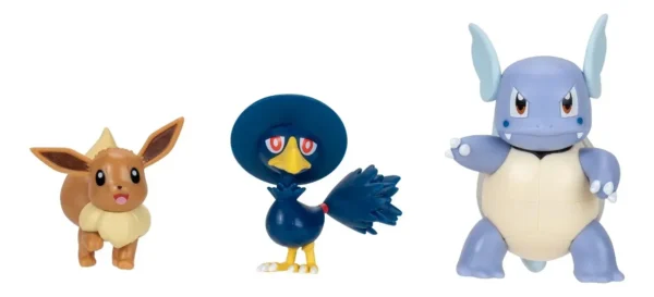 Set de 3 figuras de batalla:Eevee, wartortle, murkrow