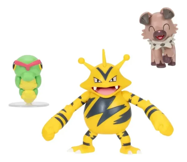 Set de 3 figuras de batalla:Caterpie ,electabuzz Y Rockruff
