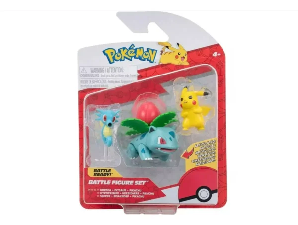 Set de 3 figuras de batalla: Jangmo-o, Ivysaur y pikachu