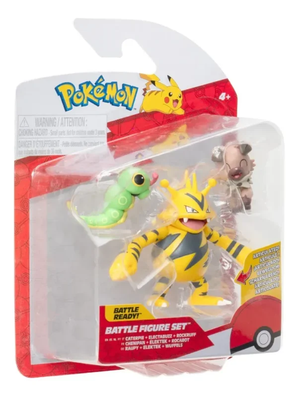 Set de 3 figuras de batalla:Caterpie ,electabuzz Y Rockruff