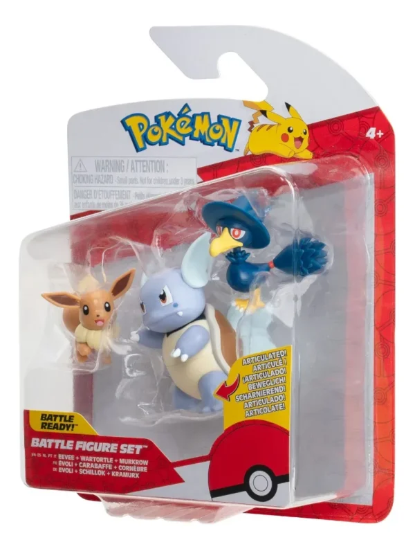 Set de 3 figuras de batalla:Eevee, wartortle, murkrow
