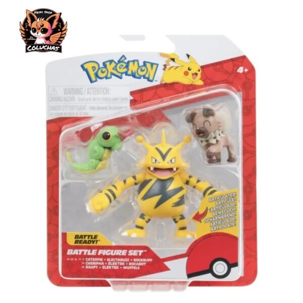 Set de 3 figuras de batalla:Caterpie ,electabuzz Y Rockruff